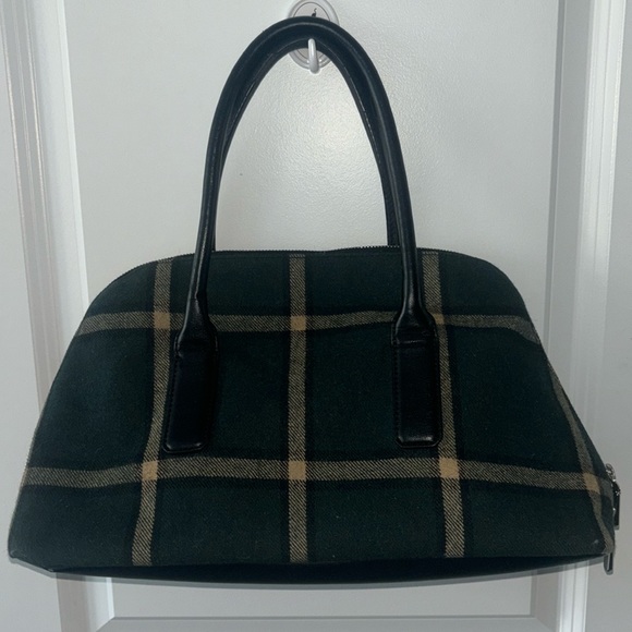 Simons Handbags - Simons Wool Blend Green Plaid and Leather Handbag